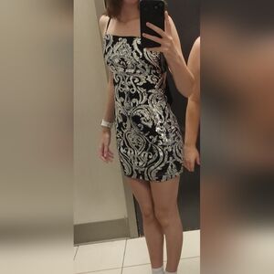 B. Smart Black and Silver Sequin Mini Homecoming Dress